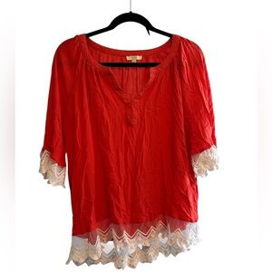 Kori Orange Blouse with Lace Hem